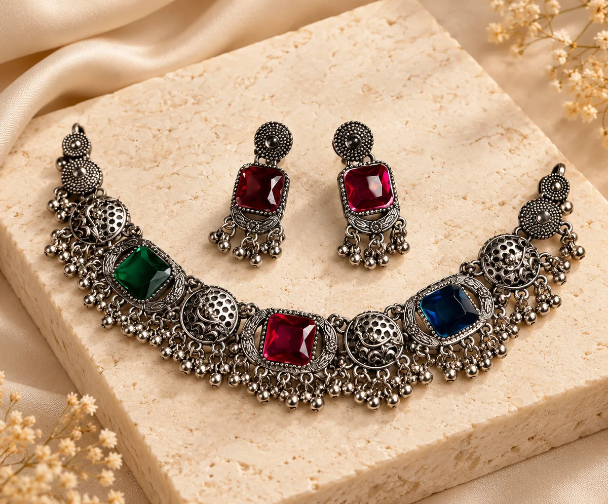 Oxidized Silver Heritage Jewelry Set-2