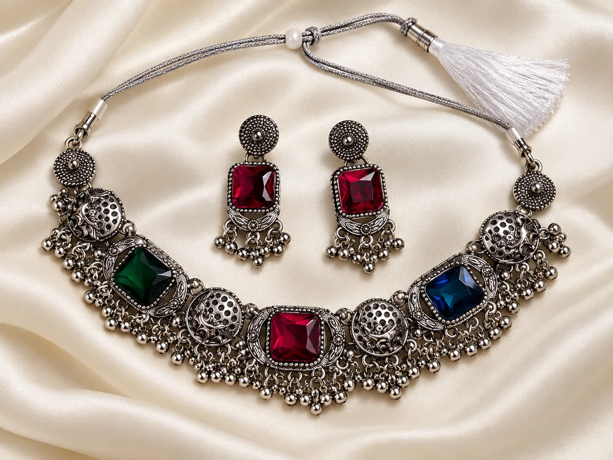 Ornate Oxidized Silver Jewelry Set-4