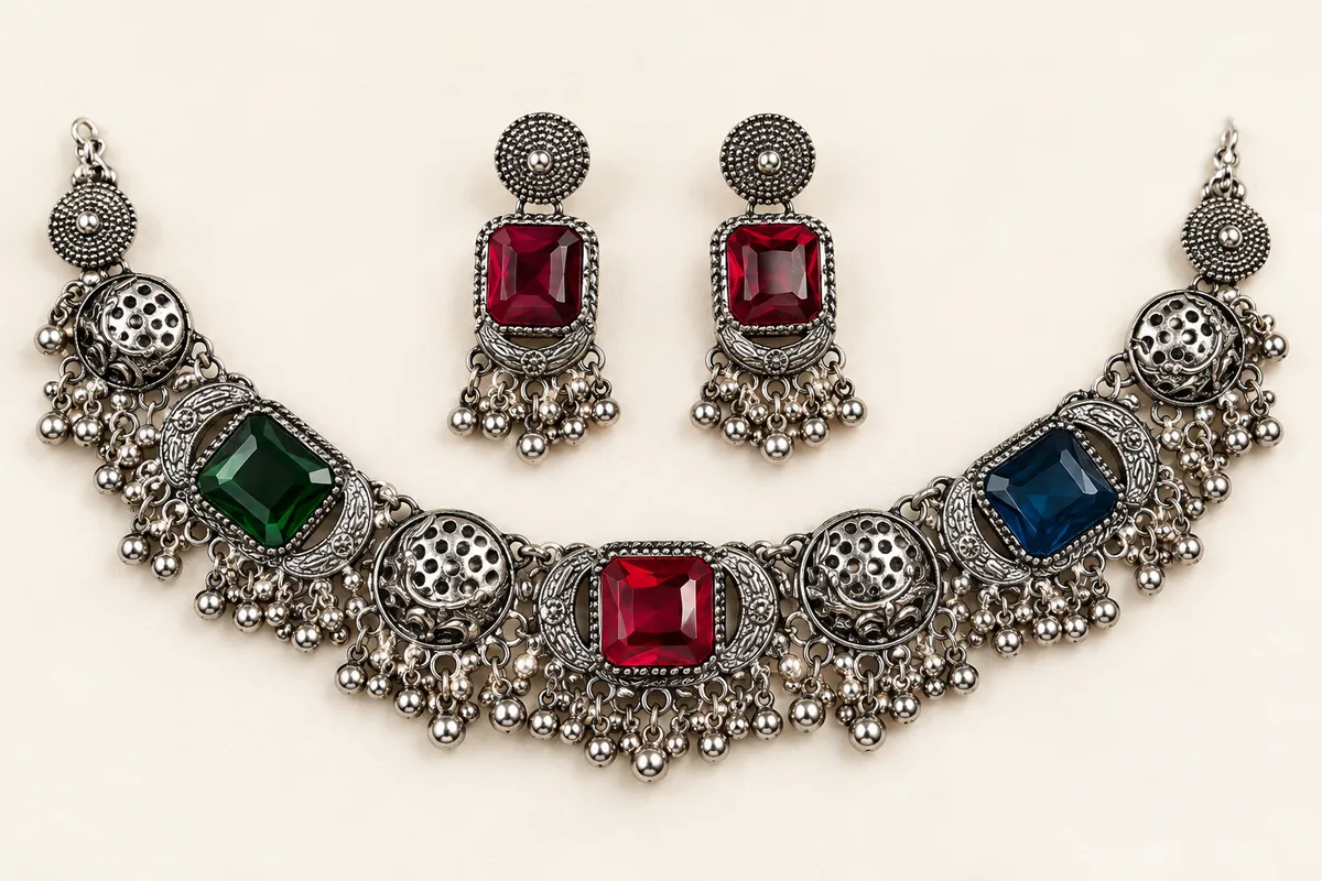 Ornate Oxidized Silver Jewelry Set-1