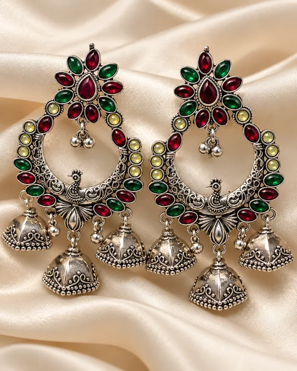 Mayura Multicolor Oxidized Chandbali Jhumka Earrings