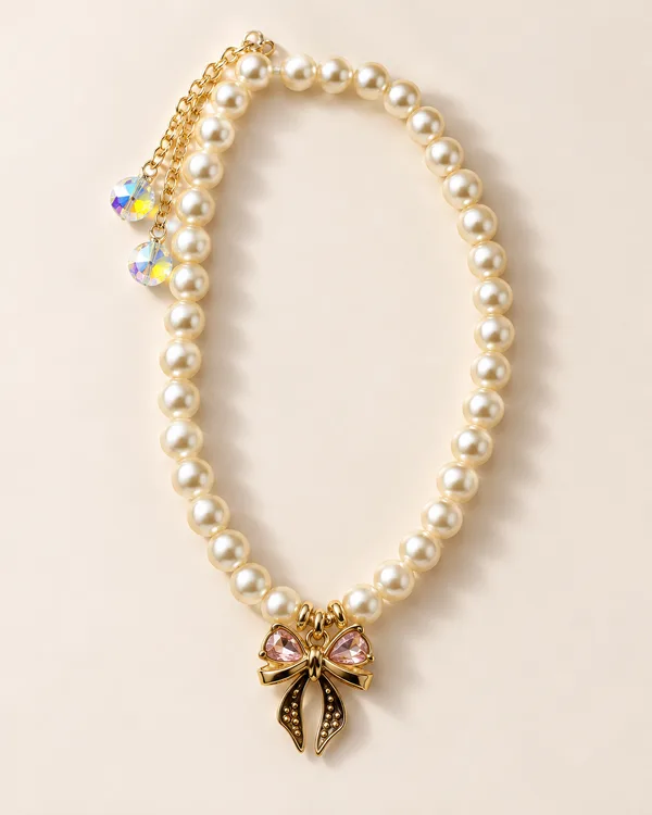 Blush Bow Pearl Charm Bracelet