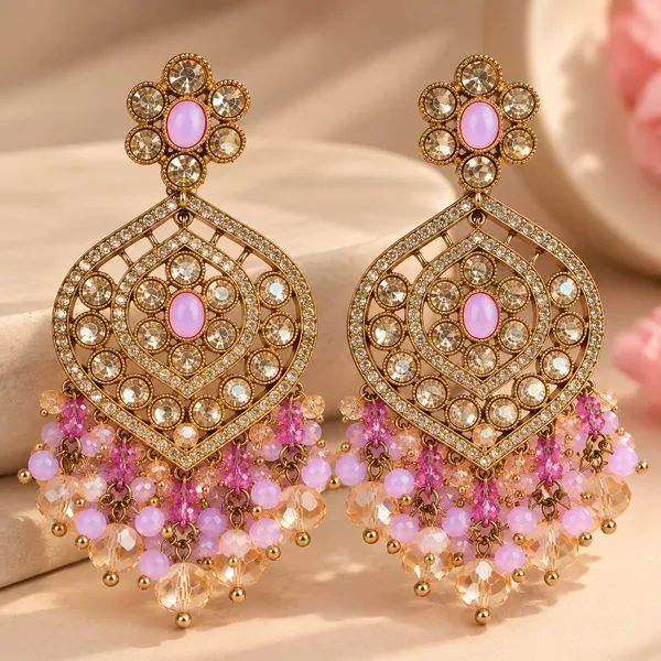 Gulabi Noor Pink Crystal Fringe Earrings